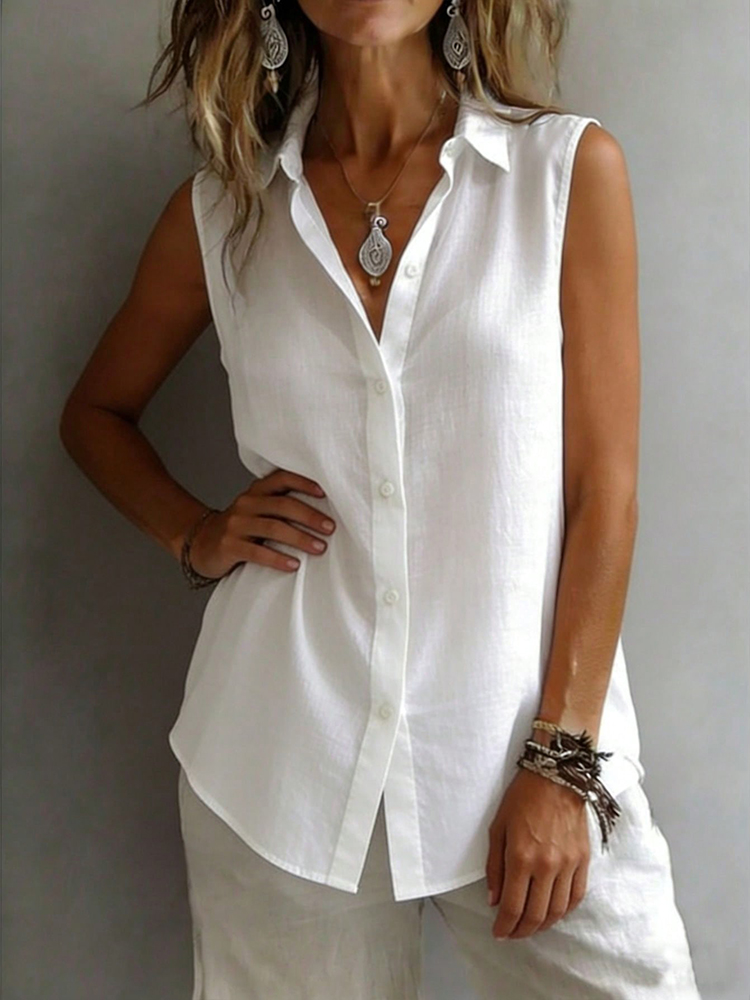 Camisa Sem Mangas Elegante e F - Shirt Camp Collar avaliação e preço