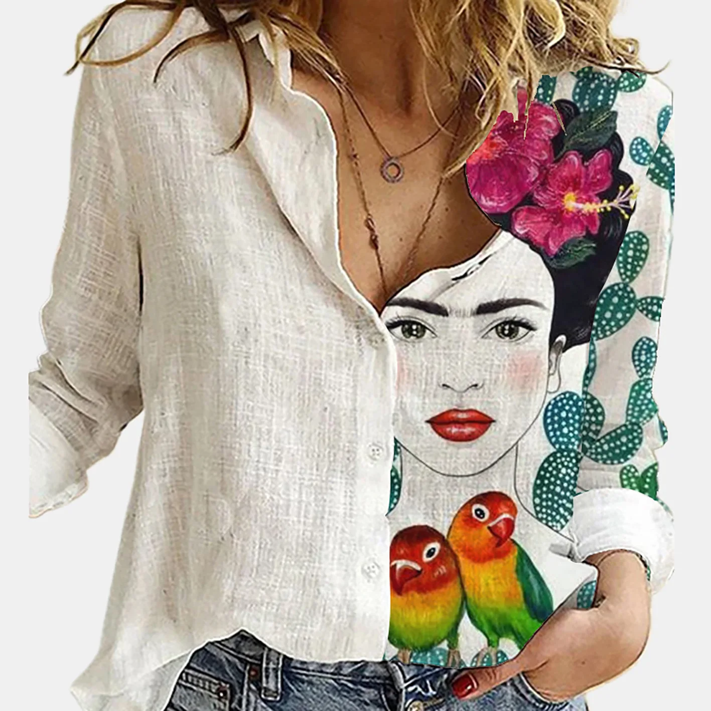 Mulheres primavera e outono ma - Shirt Camp Collar avaliação e preço